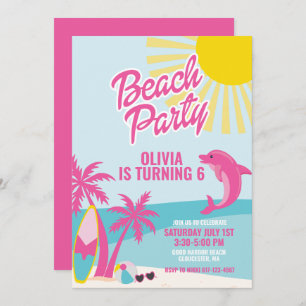 Pink Malibu beach birthday Invitation