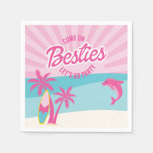 Pink Malibu Beach Palm Bestie Birthday Napkins