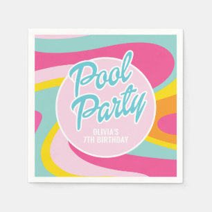 Pink Malibu Beach Palm Pool Party Birthday Napkins