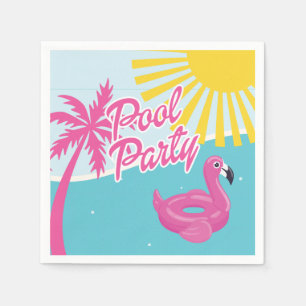 Pink Malibu Beach Palm Pool Party Birthday Napkins