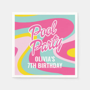 Pink Malibu Beach Palm Pool Party Birthday Napkins