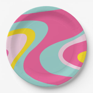 Pink Malibu Beach Palm Pool Party Birthday Paper Plates