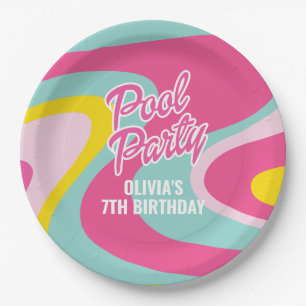 Pink Malibu Beach Palm Pool Party Birthday Paper Plates