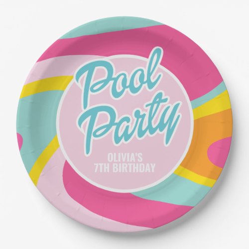 Pink Malibu Beach Palm Pool Party Birthday Paper Plates