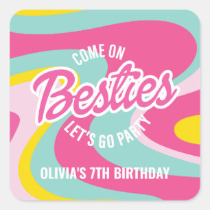 Pink Malibu Beach Palm Pool Party Birthday Square Sticker