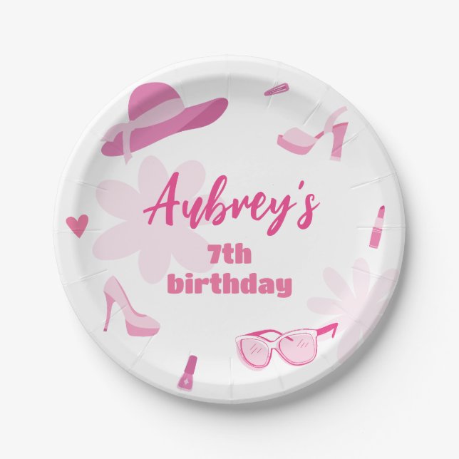 Pink Malibu Come on Besties Birthday Party Any Age Paper Plates (Front)