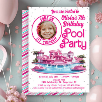 Pink Malibu Doll Pool Party  Invitation by InvitationCentral at Zazzle