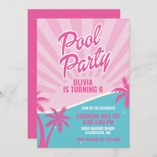 Pink Malibu Pool Party birthday Invitation