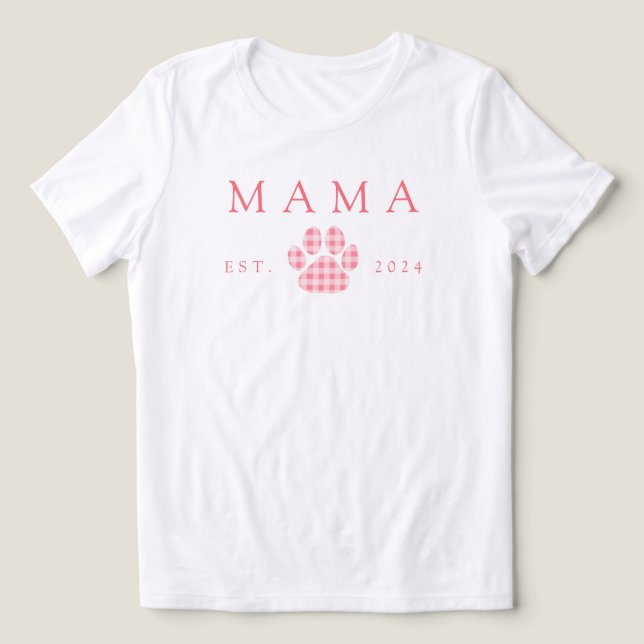 Pink Mama Gingham Paw Print Birthday Tri-Blend Shirt (Design Front)