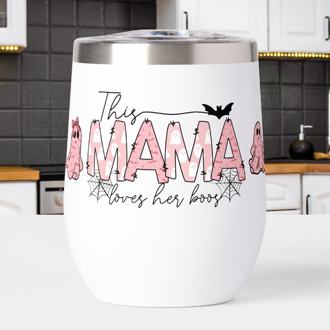 Pink Mama Loves Her Boos Thermal Wine Tumbler (The perfect tumbler for those who love pink, Halloween and wine!)