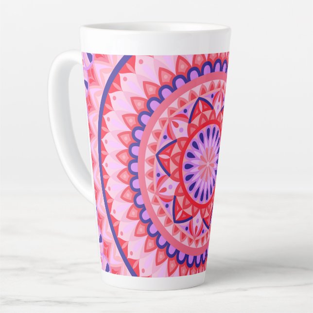Pink Mandala Boho Vibrant Geometric Pattern Cozy Latte Mug (Left Angle)