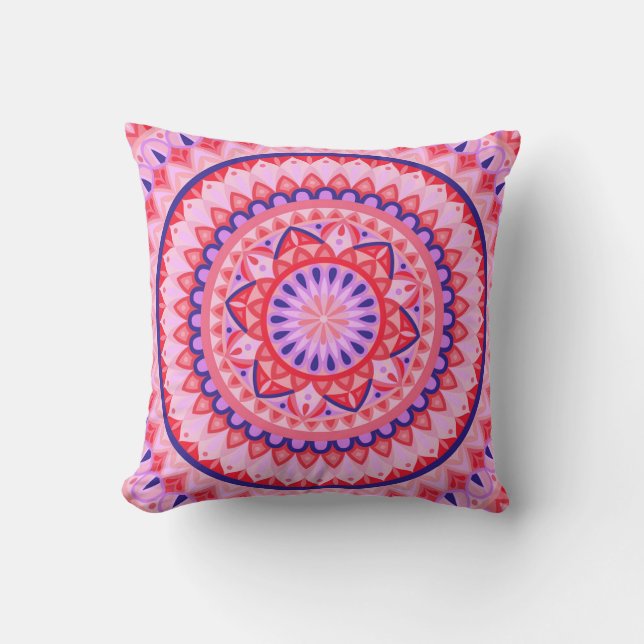 Pink Mandala Boho Vibrant Geometric Pattern Love Throw Pillow (Front)