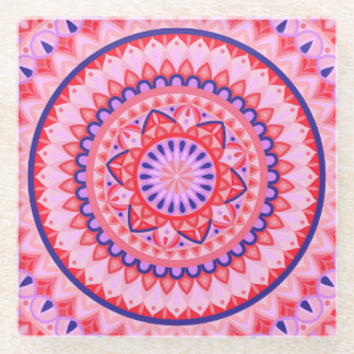 Pink Mandala Boho Vibrant Love Geometric Pattern Glass Coaster