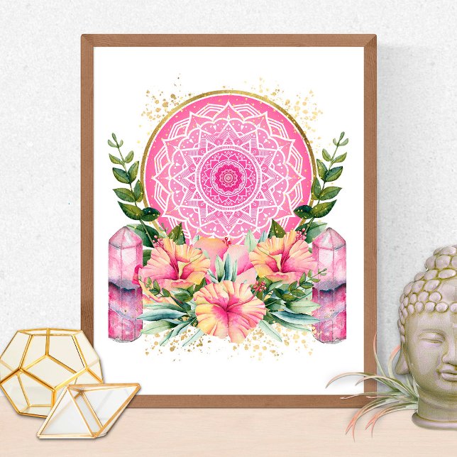 Pink Mandala Crystal  Flowers Yoga Reiki Spa Boho Poster (Creator Uploaded)