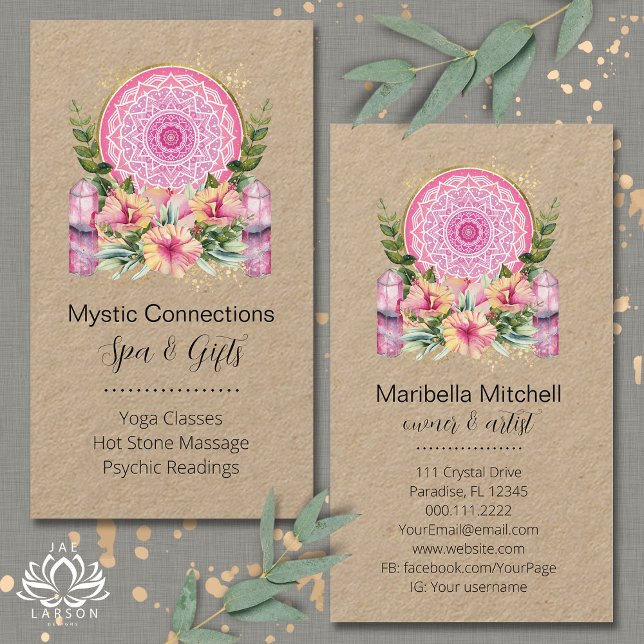 Pink Mandala Crystals Flower Energy Yoga Reiki Spa Business Card (Creator Uploaded)