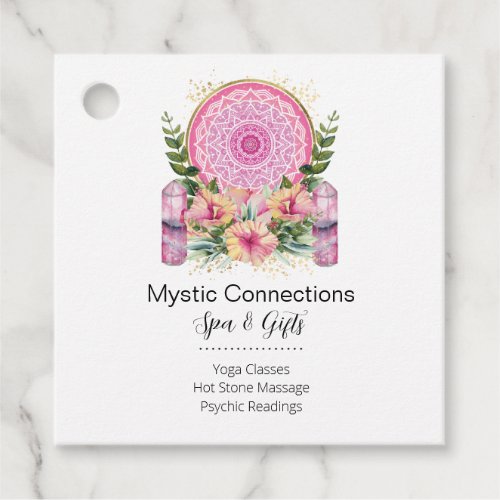 Pink Mandala Crystals Flower Energy Yoga Reiki Spa Favor Tags