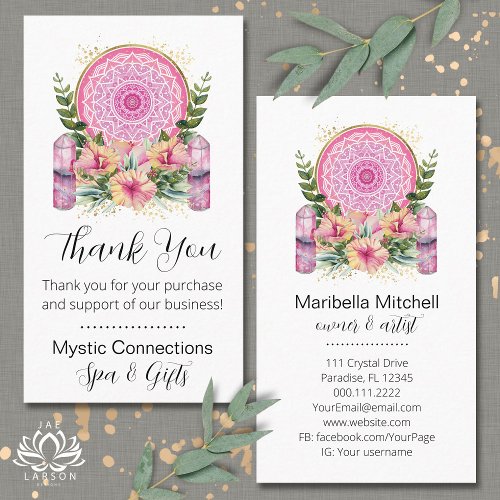 Pink Mandala Crystals Yoga Reiki Spa Thank You Business Card
