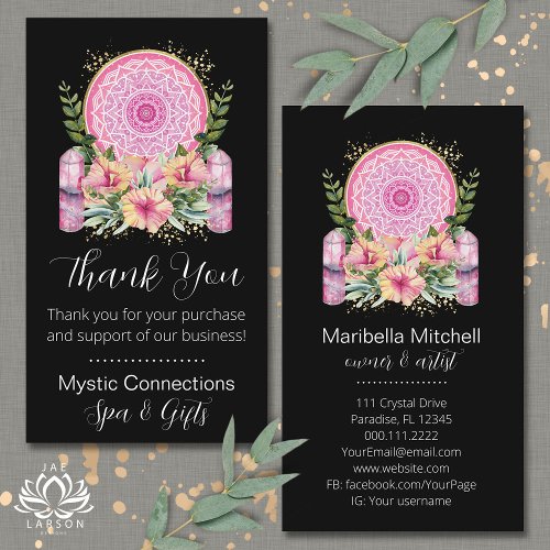 Pink Mandala Crystals Yoga Reiki Spa Thank You Business Card