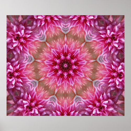 Pink Mandala From Center Colorful Fractal Art  Poster