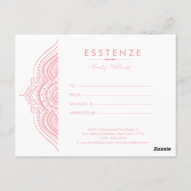 Pink Mandala Gift Certificate Design Postcard (Back)