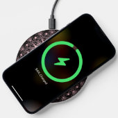Pink mandala on black, monogram wireless charger  (Phone)