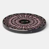 Pink mandala on black, monogram wireless charger  (Front 2)