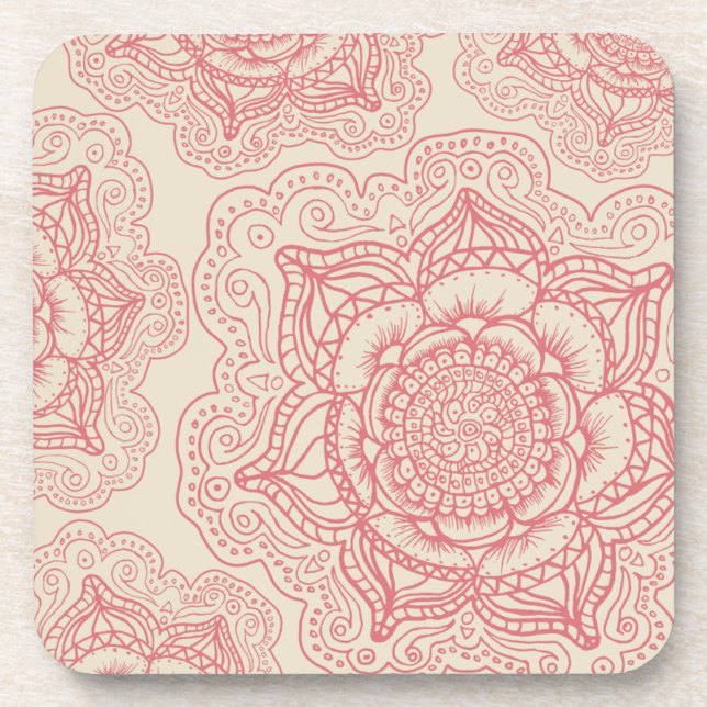 Pink Mandala Pattern Beverage Coaster (Front)
