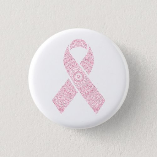 Pink Mandala Ribbon Breast Cancer  Pin Button