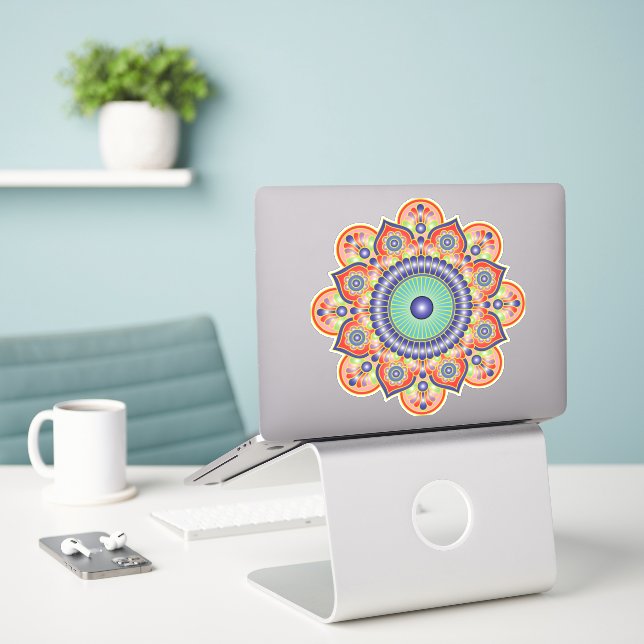 Pink mandala vinyl sticker (Laptop On Desk)