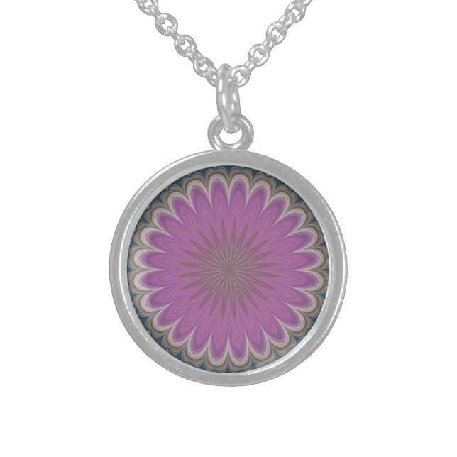 Pink Mandela Flower Woman's Charm Pendant Necklace (Front)