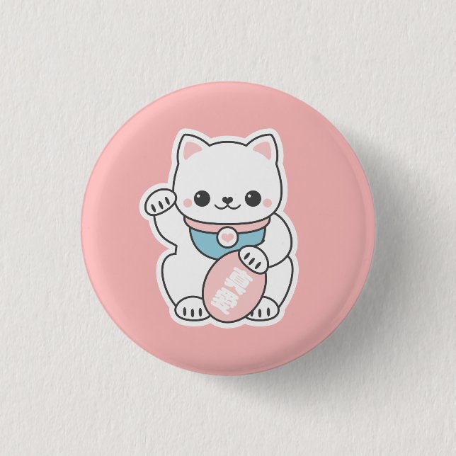 Pink Maneki Neko Button (Front)