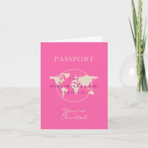 Pink Map Adventure Baby Shower Passport Folded Invitation
