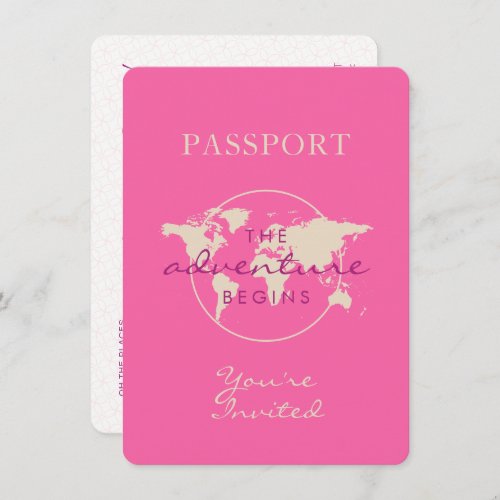 Pink Map Adventure Baby Shower Passport Invitation