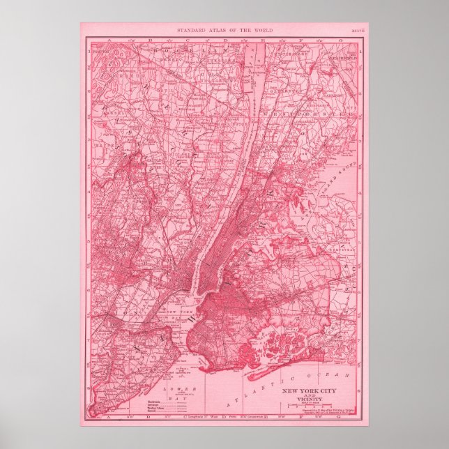 Pink Map of New York City Poster (Front)