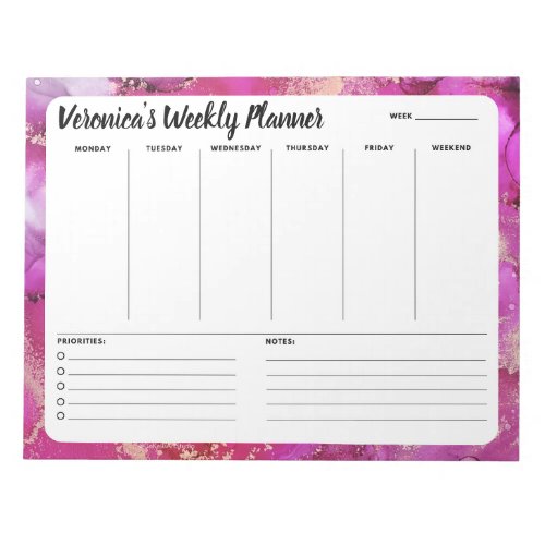 Pink Marble Abstract Weekly To Do List Notepad