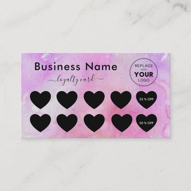 Pink Marble Add Your Logo Discount Minimal Girly Loyalty Card (Front)