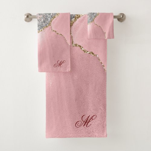Pink Marble Agate  Bath Towel Set