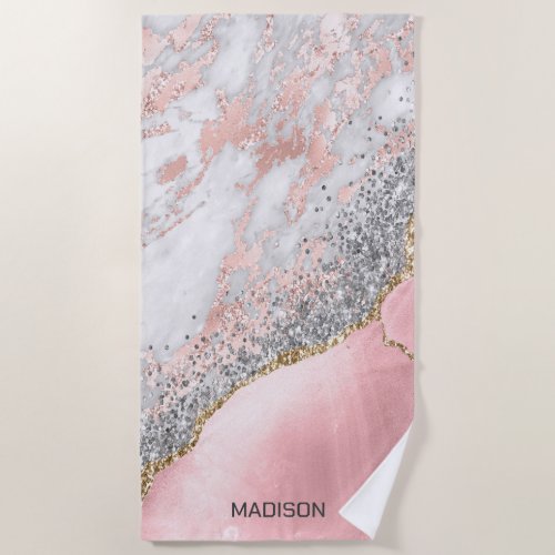 Pink Marble Agate  Beach Towel
