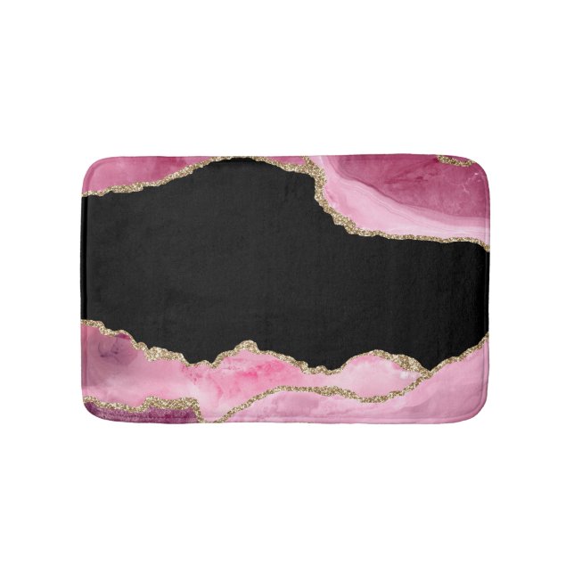 Pink Marble Agate Elegant Gemstone Golden Glitter Bath Mat (Front)