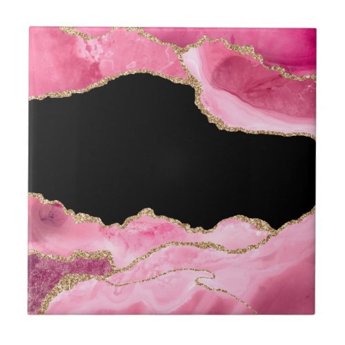 Pink Marble Agate Elegant Gemstone Golden Glitter Ceramic Tile