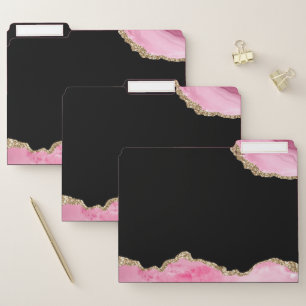 Pink Marble Agate Elegant Gemstone Golden Glitter File Folder