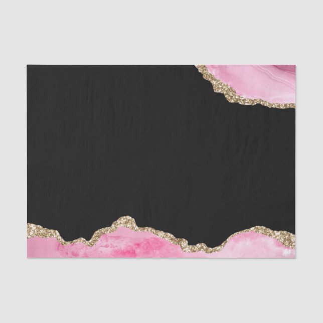 Pink Marble Agate Elegant Gemstone Golden Glitter Tissue Paper (Front)