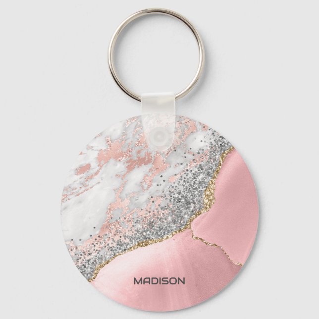 Pink Marble Agate  Keychain (Front)
