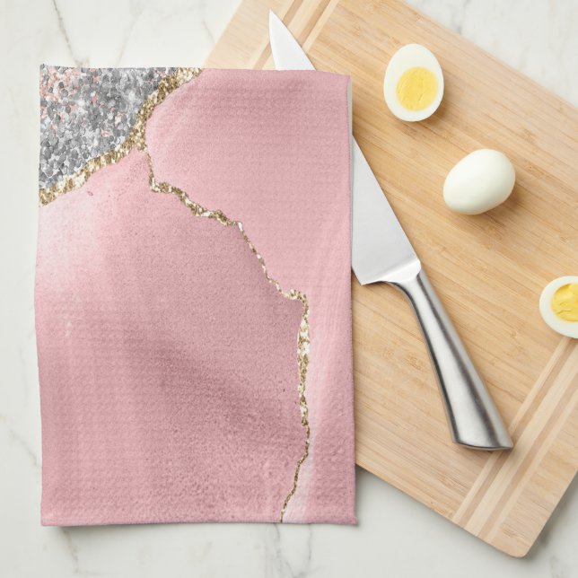 Pink Marble Agate  Kitchen Towel (Quarter Fold)