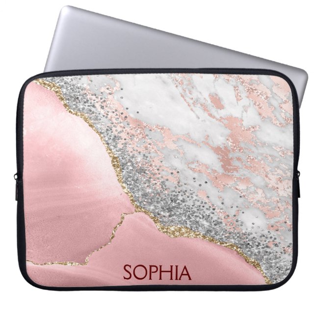 Pink Marble Agate Laptop Sleeve (Front)