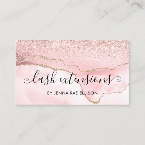 Pink Marble Agate Lash Aftercare Instruction Business Card