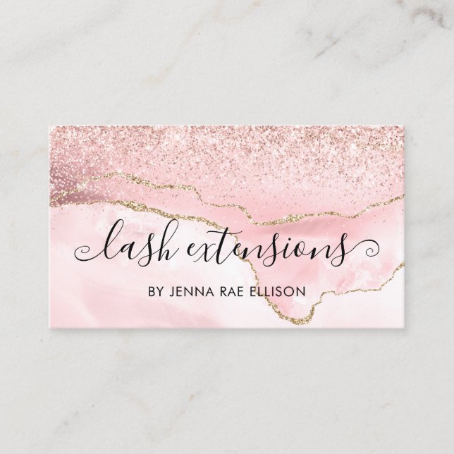 Pink Marble Agate Lash Aftercare Instruction Business Card (Front)
