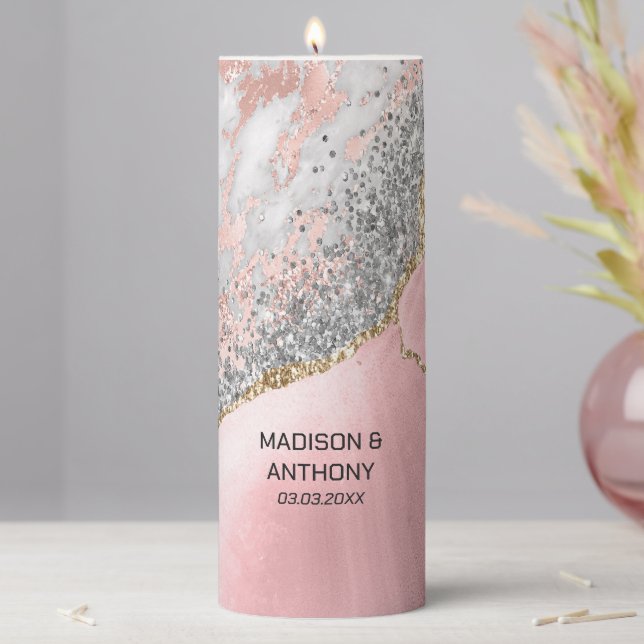 Pink Marble Agate  Pillar Candle (In Situ)