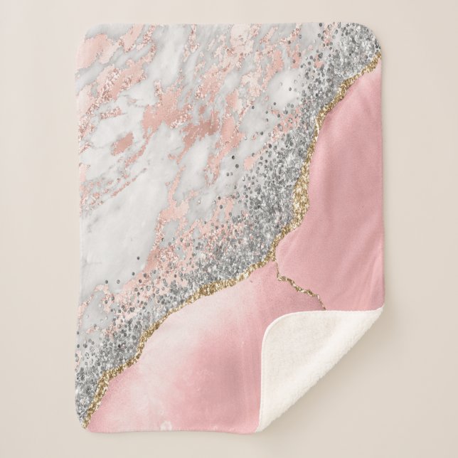 Pink Marble Agate  Sherpa Blanket (Front)