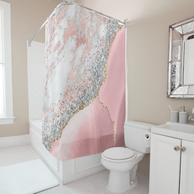 Pink Marble Agate  Shower Curtain (In Situ)